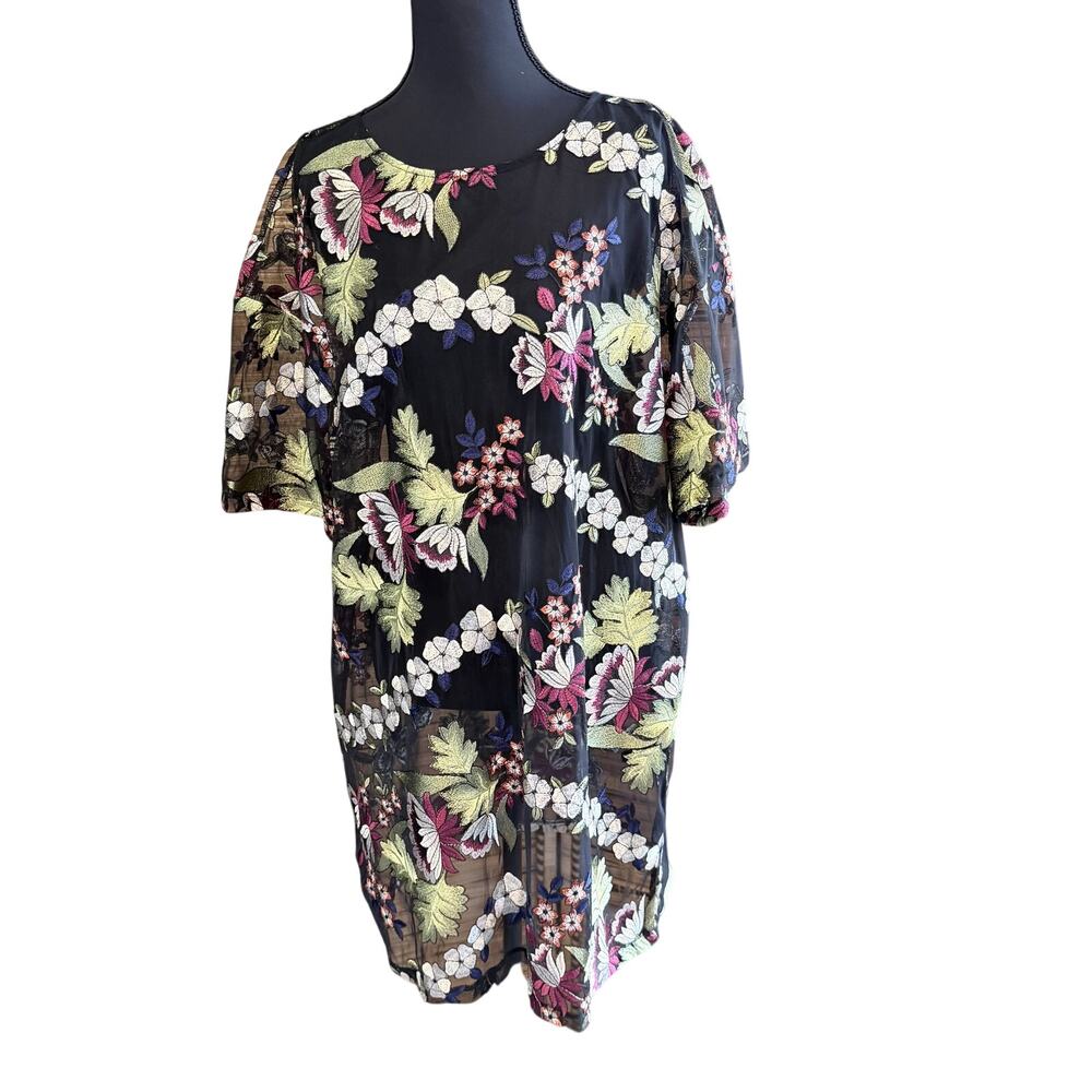 Zara black sheer heavy embroidered floral dress medium boho dark romantic garden